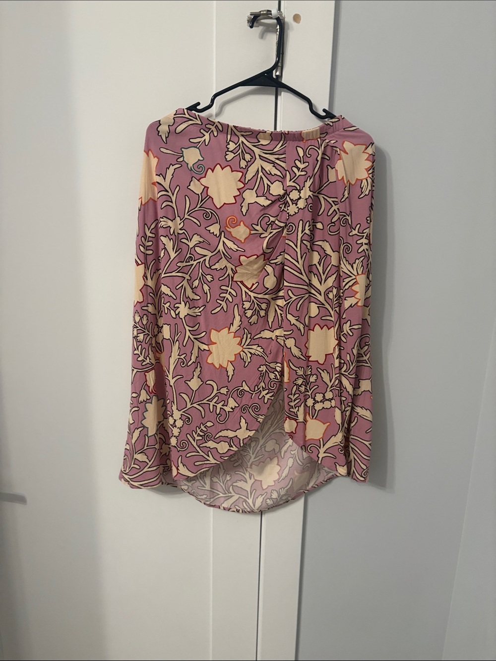 Knox Rose Pink Floral Faux Wrap Skirt with Cream Accents